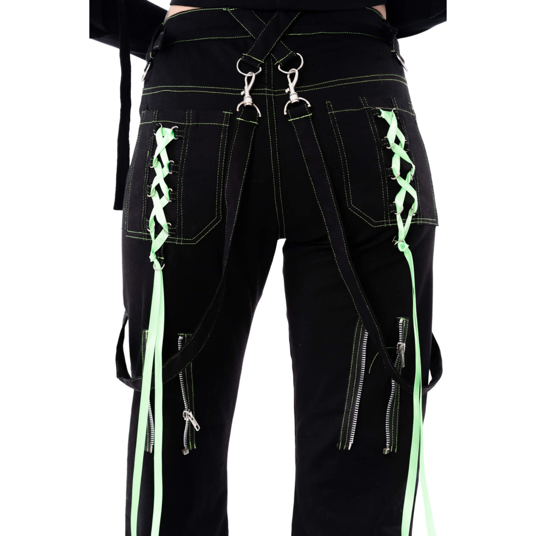 Poizen Industries Fuse Pants – Black & Green Gothic Trousers | Size 30/32 UK 12 - Rockinredfox