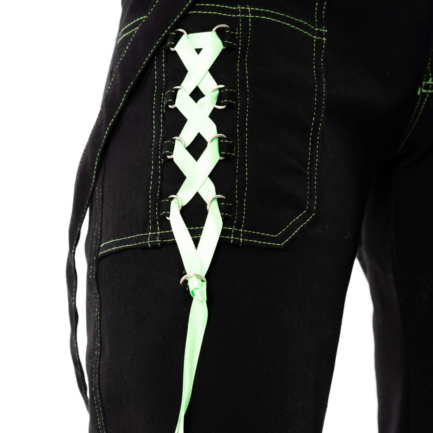 Poizen Industries Fuse Pants – Black & Green Gothic Trousers | Size 30/32 UK 12 - Rockinredfox