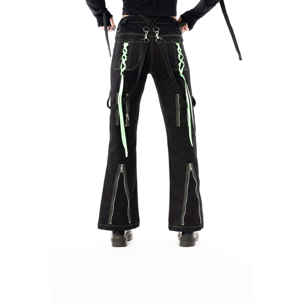 Poizen Industries Fuse Pants – Black & Green Gothic Trousers | Size 30/32 UK 12 - Rockinredfox