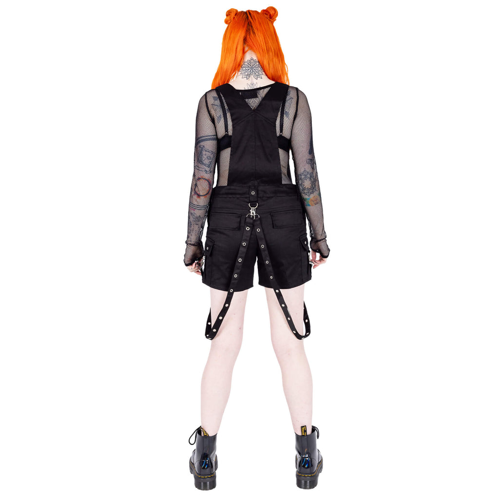 Poizen Industries Hallie Dungarees Black Gothic Harness Strap Shorts Alternative Punk Grunge - Rockinredfox