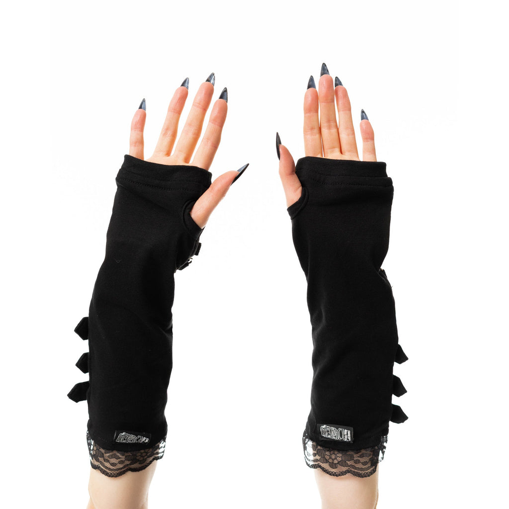Poizen Industries Monroe Armwarmers Black Gothic Lace Up Buckle Arm Warmers - Rockinredfox