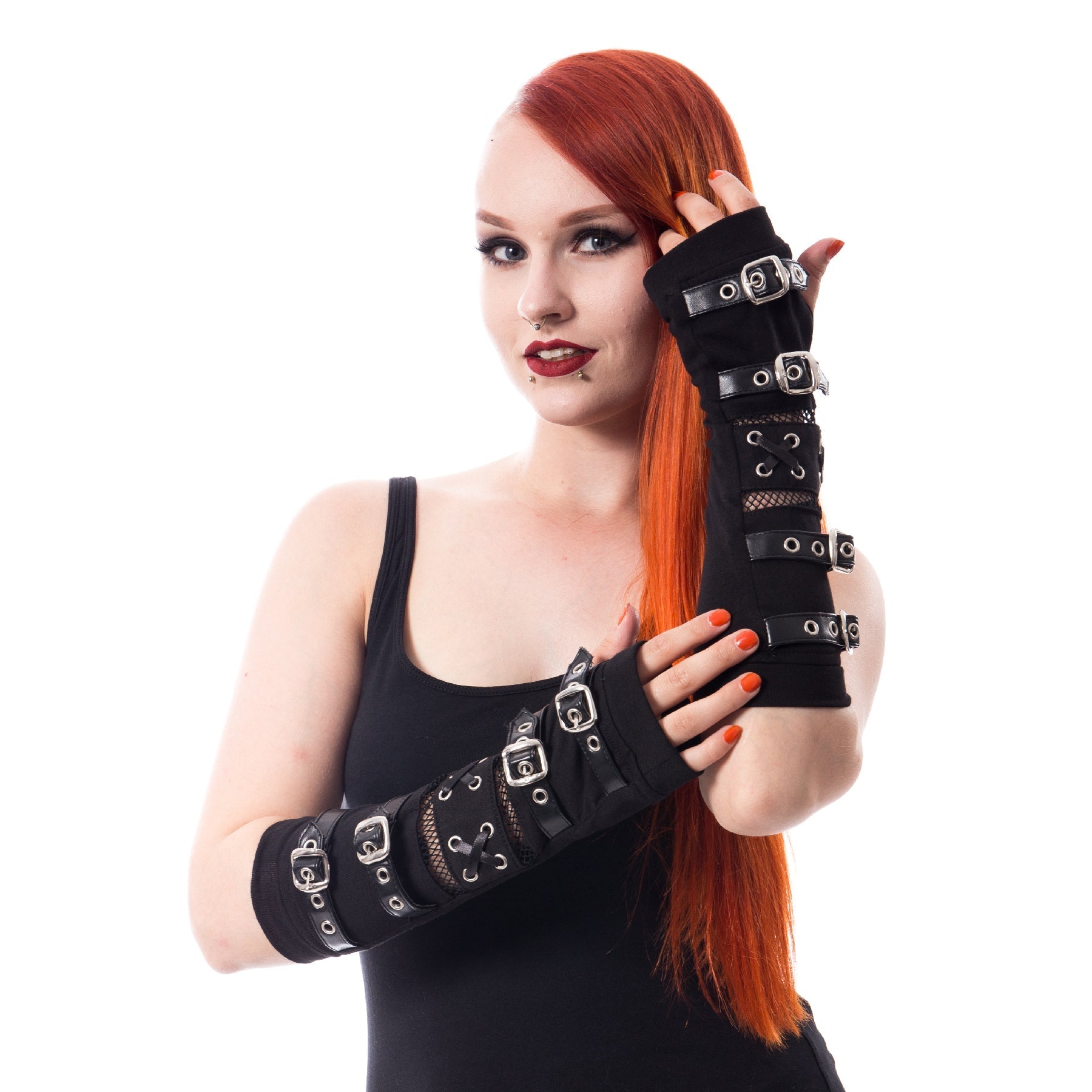 Poizen Industries Riot Armwarmers – Black Gothic Buckle Arm Warmers | Alternative Accessories - Rockinredfox