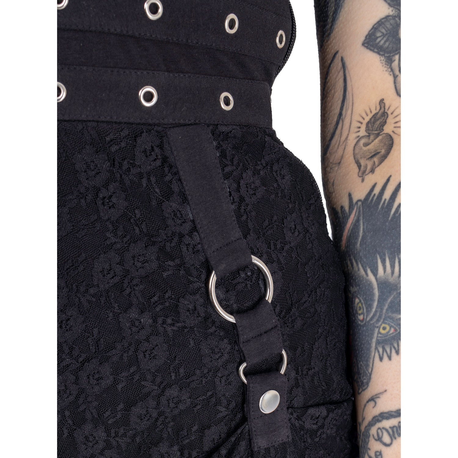 Poizen Industries Soulless Dress – Black Gothic Lace Midi Dress | Alternative Corset Style Dress - Rockinredfox