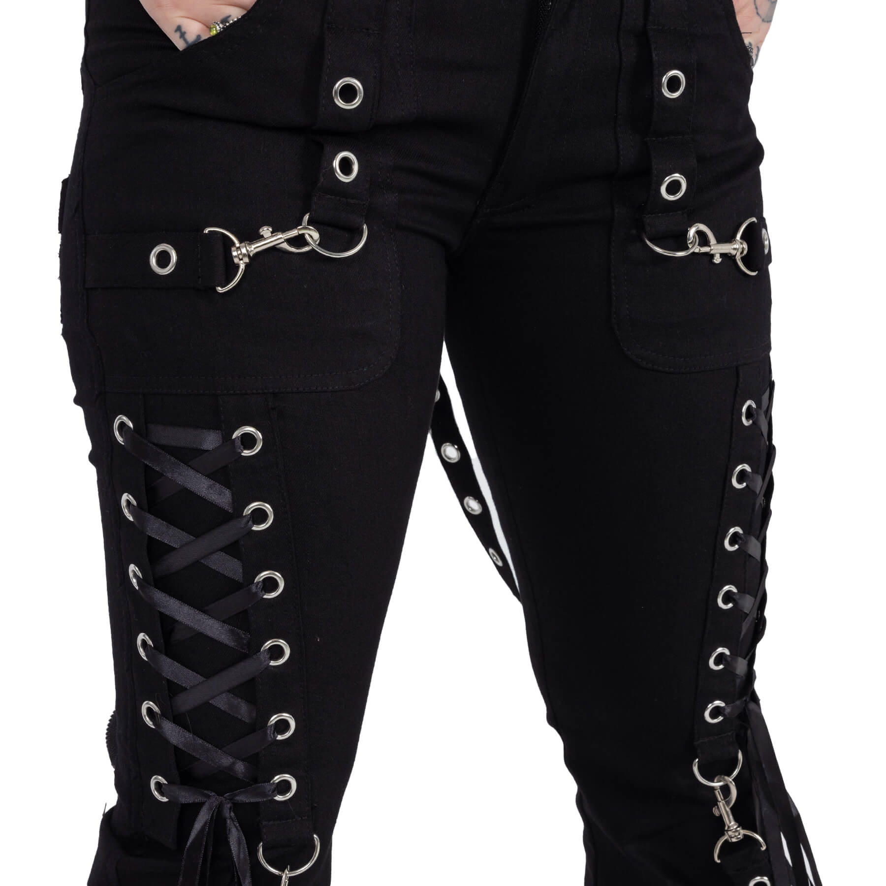 Poizen Industries Trinity Pants Black Gothic Lace Up Zip Alternative Trousers - Rockinredfox