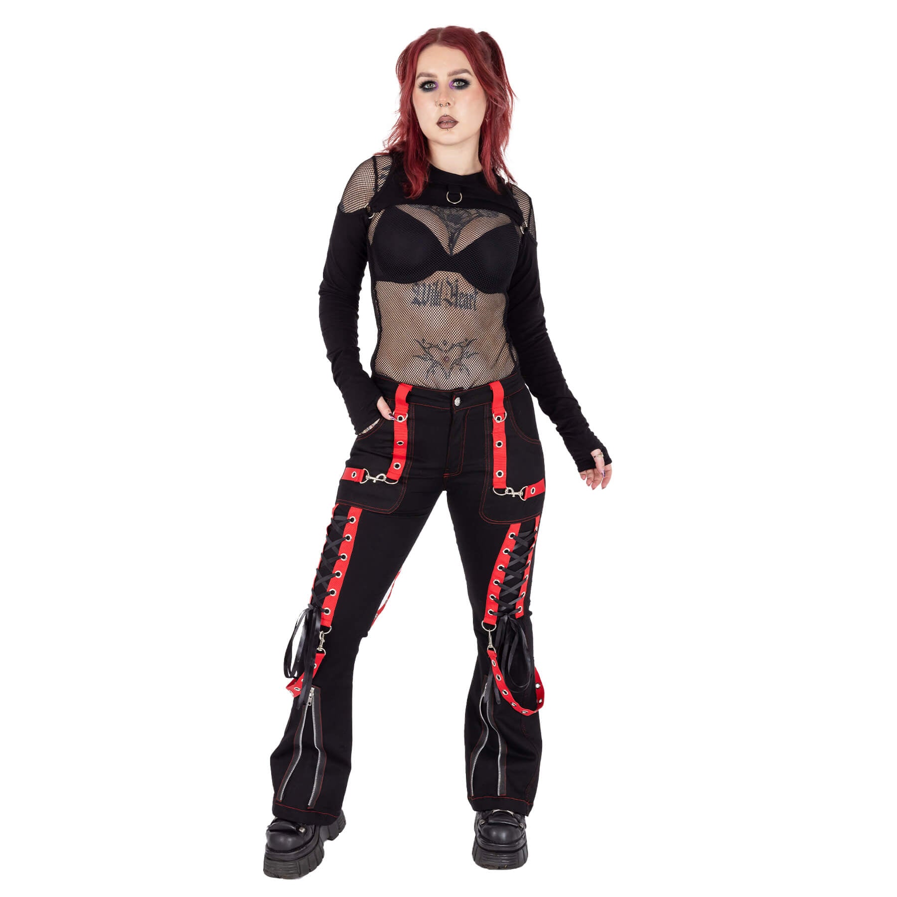 Poizen Industries Trinity Pants Black Red Gothic Lace Up Alternative Trousers - Rockinredfox