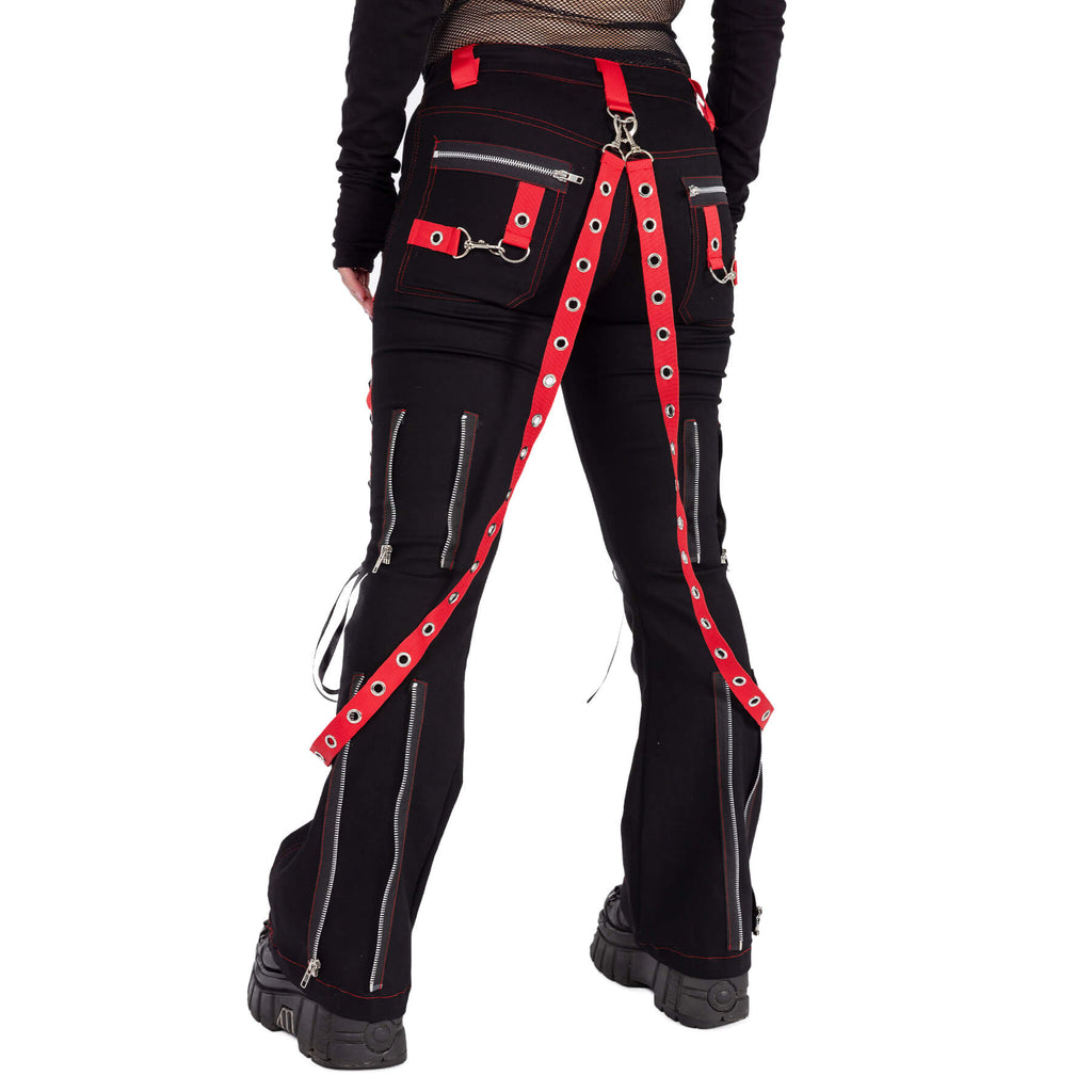 Poizen Industries Trinity Pants Black Red Gothic Lace Up Alternative Trousers - Rockinredfox