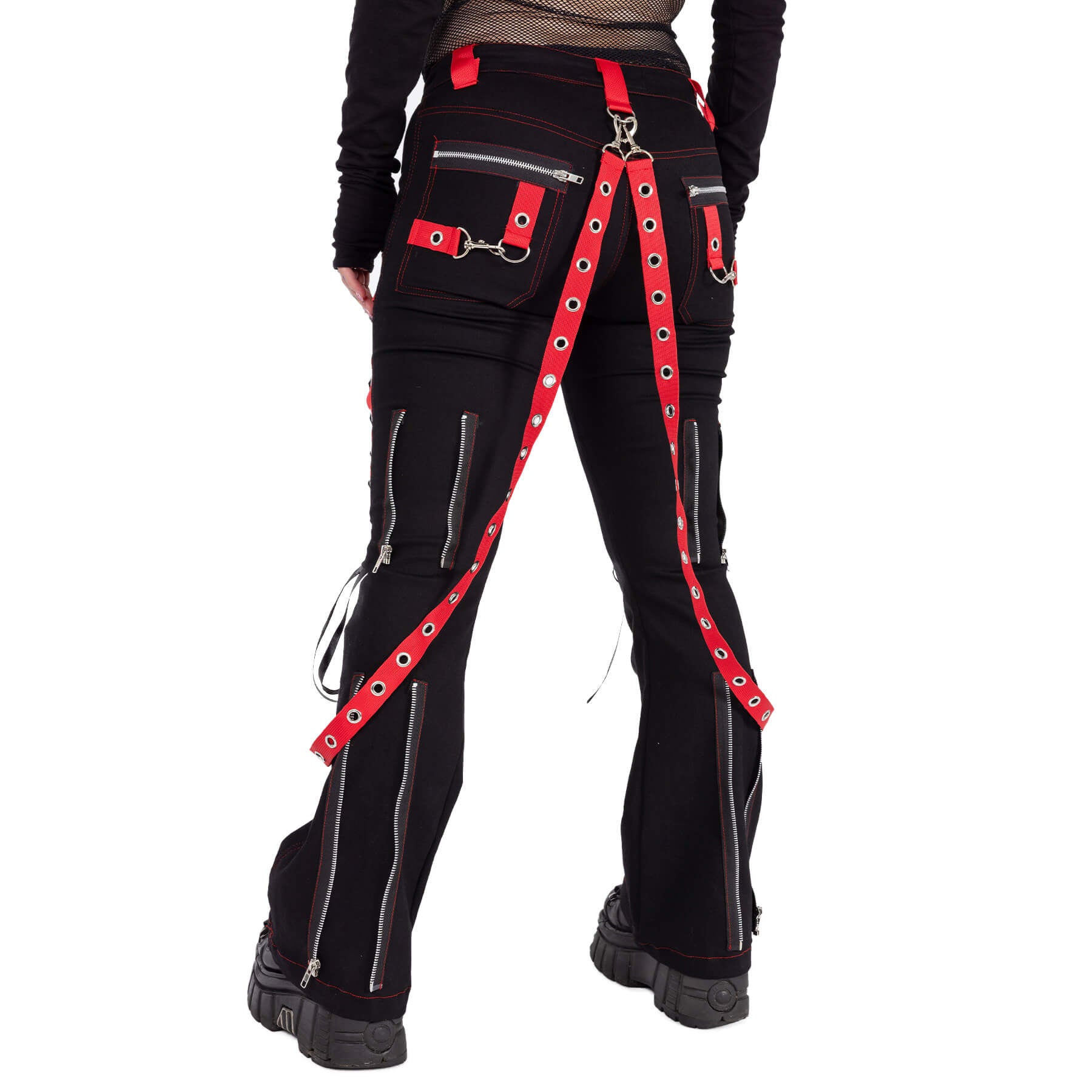 Poizen Industries Trinity Pants Black Red Gothic Lace Up Alternative Trousers - Rockinredfox