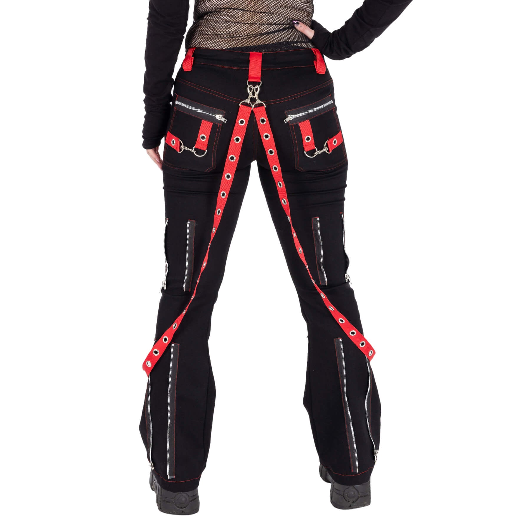 Poizen Industries Trinity Pants Black Red Gothic Lace Up Alternative Trousers - Rockinredfox