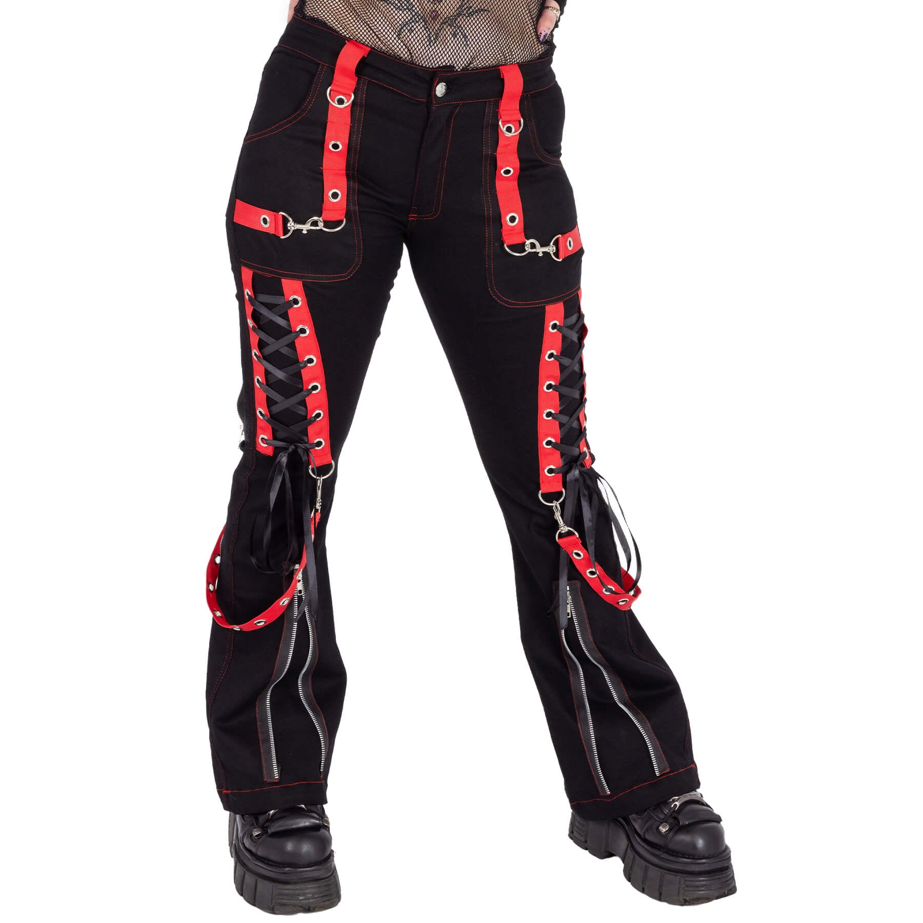 Poizen Industries Trinity Pants Black Red Gothic Lace Up Alternative Trousers - Rockinredfox