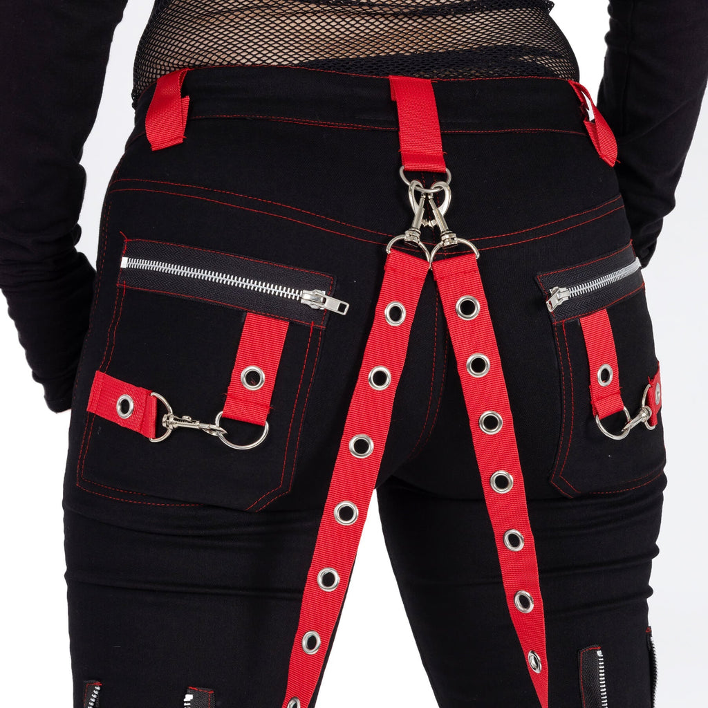 Poizen Industries Trinity Pants Black Red Gothic Lace Up Alternative Trousers - Rockinredfox