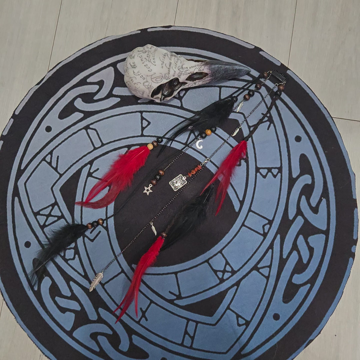 RavenDreadz 18 Inch Red & Black Feather Hair Clip with Beads & Charms