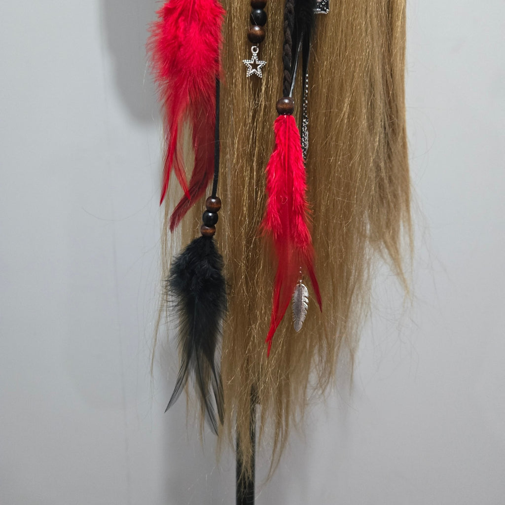 RavenDreadz 18 Inch Red & Black Feather Hair Clip with Beads & Charms - Rockinredfox