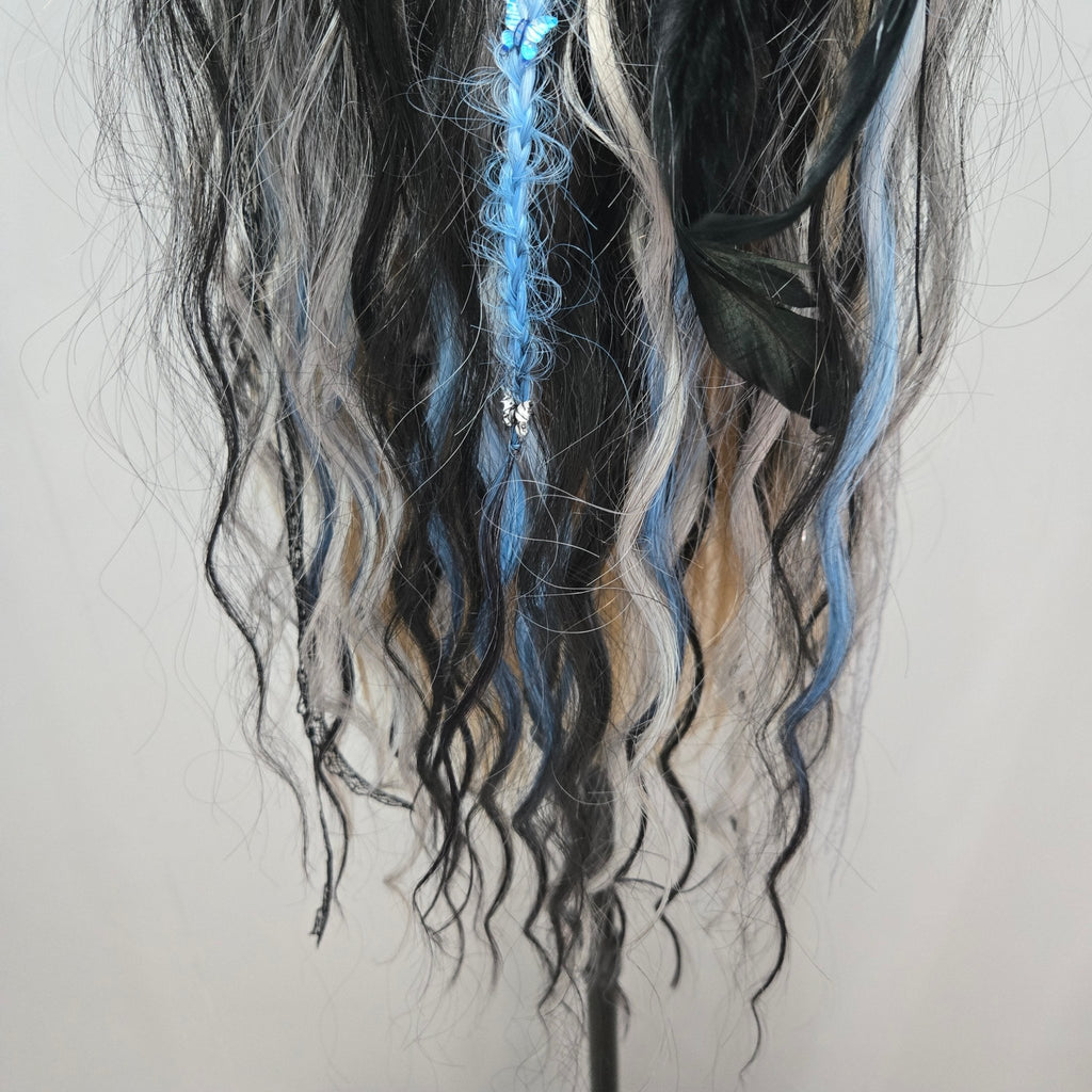 RavenDreadz Midnight Frost 26" Black Blue Fantasy Claw Clip Hair Piece - Rockinredfox