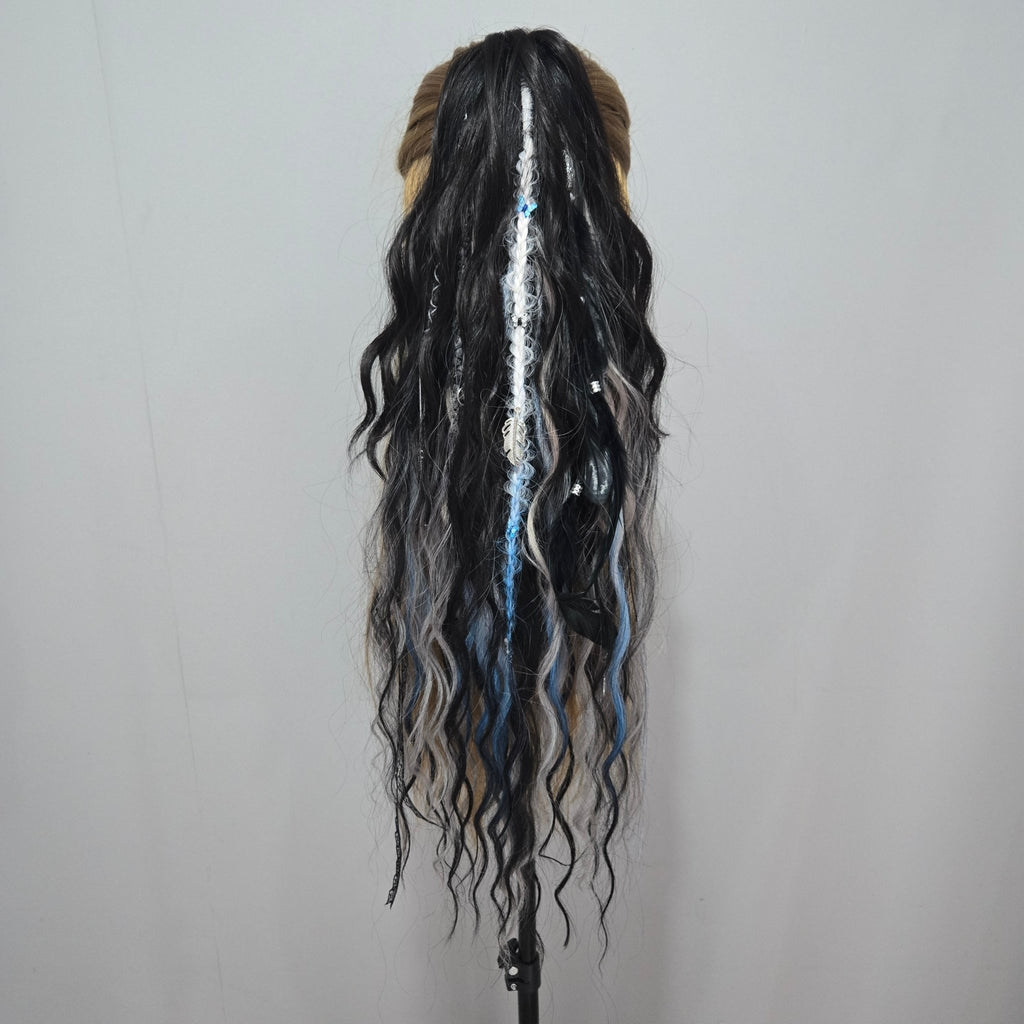 RavenDreadz Midnight Frost 26" Black Blue Fantasy Claw Clip Hair Piece - Rockinredfox