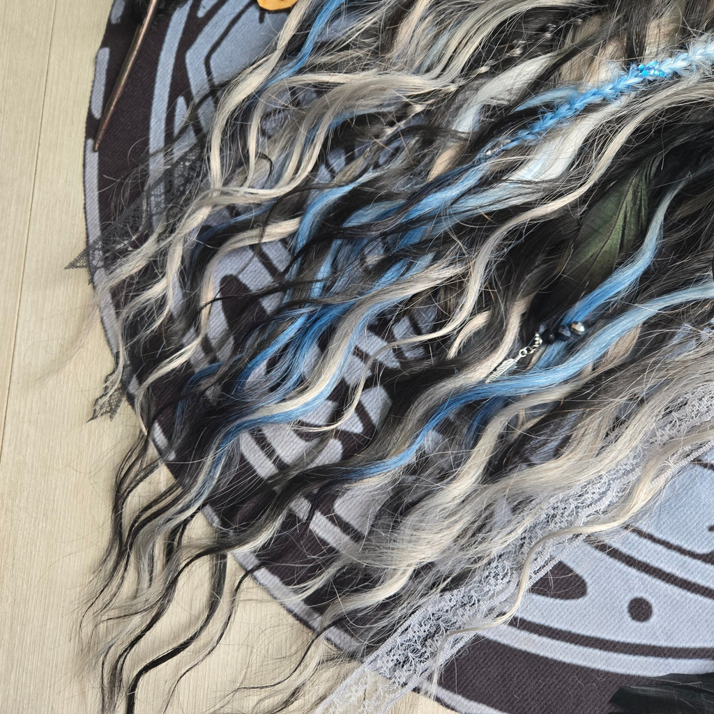 RavenDreadz Midnight Frost 26" Black Blue Fantasy Claw Clip Hair Piece - Rockinredfox
