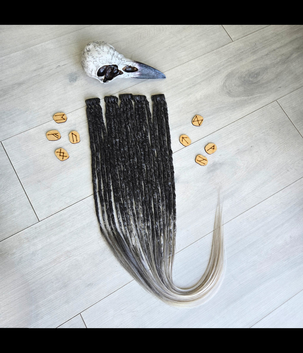 Shadow Ash Clip-In Dread Extensions – Black to Silver Ombre | Handmade Synthetic Dreads | Partial Set Available | RavenDreadz