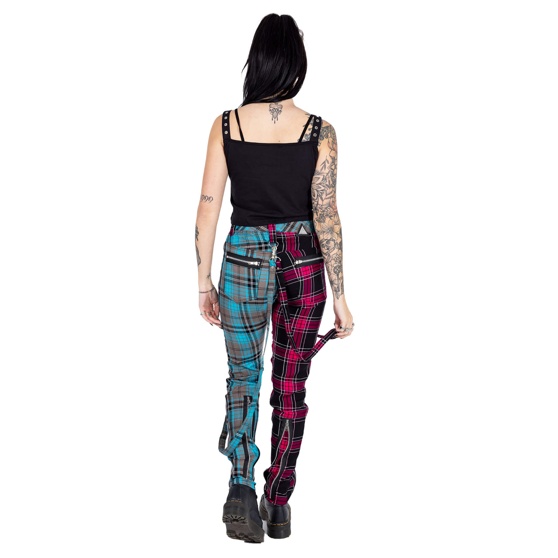 Chemical Black Azaria Pants Dark Pink Blue Check Punk Trousers