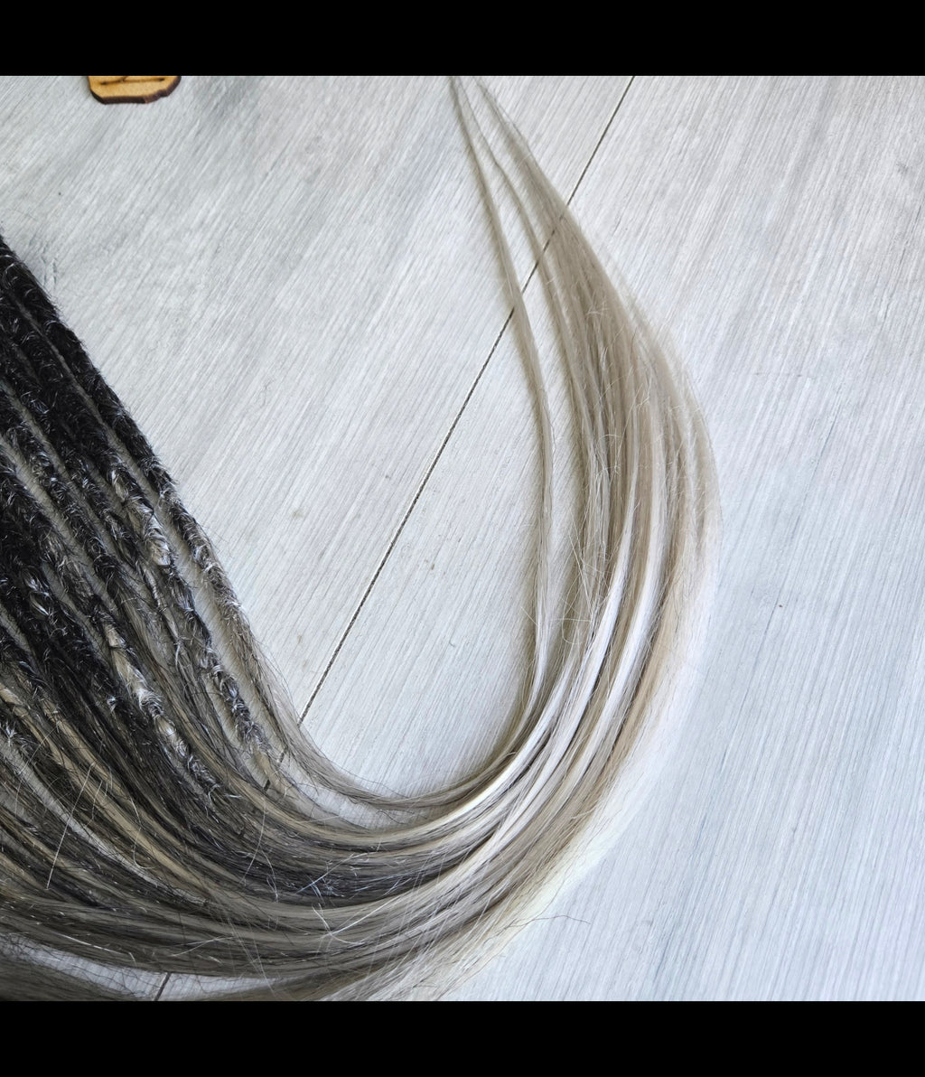 Shadow Ash Clip-In Dread Extensions – Black to Silver Ombre | Handmade Synthetic Dreads | Partial Set Available | RavenDreadz