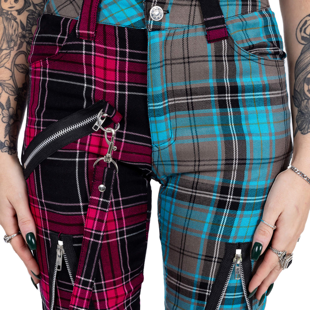 Chemical Black Azaria Pants Dark Pink Blue Check Punk Trousers