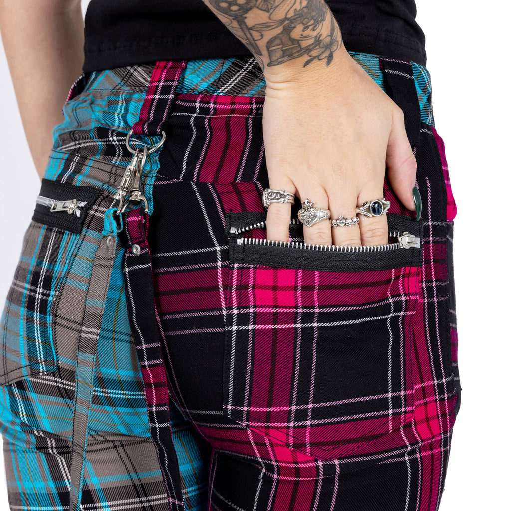Chemical Black Azaria Pants Dark Pink Blue Check Punk Trousers