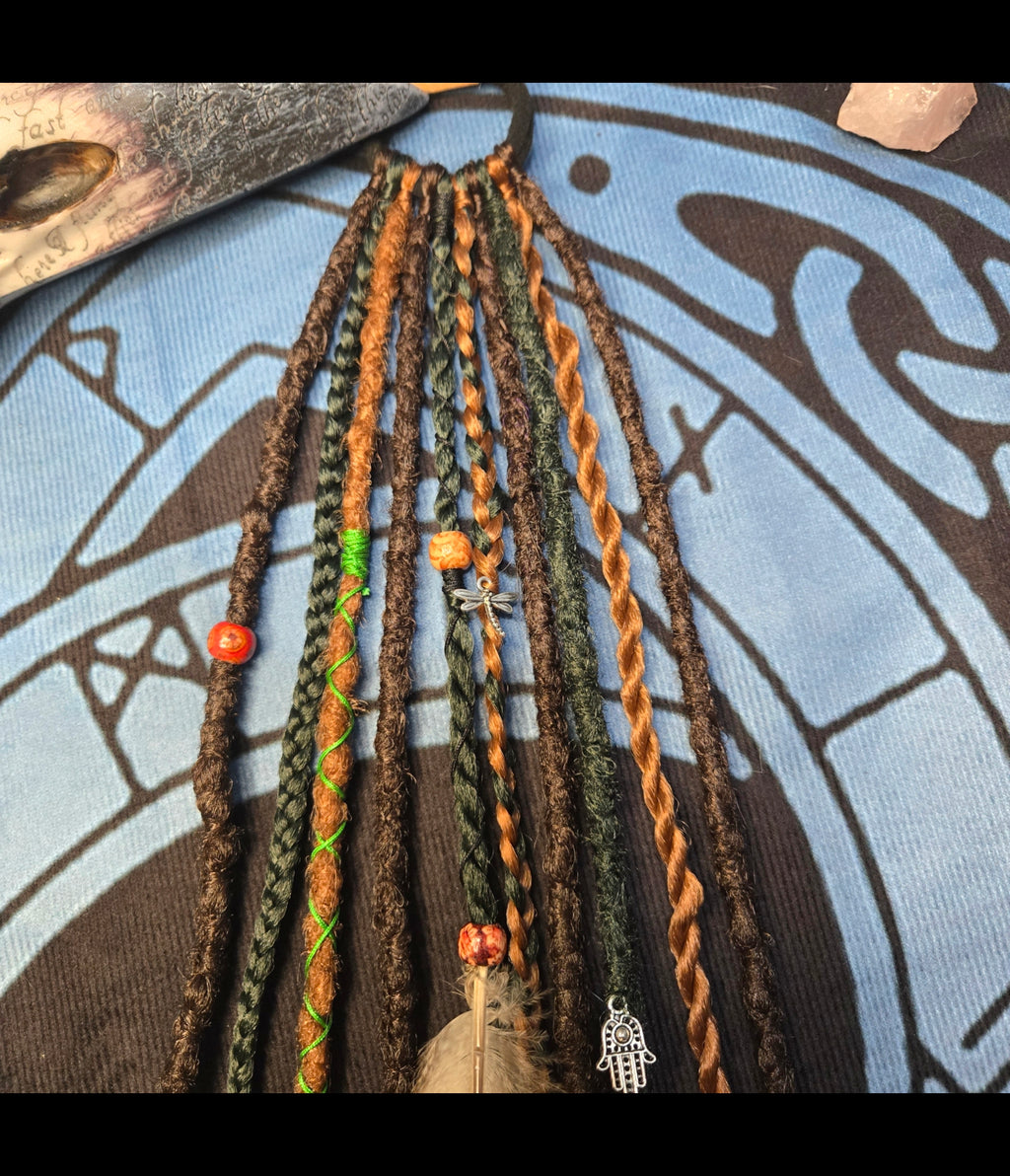 Forest Witch Dread Bobble – Handmade Synthetic Dread Hair Wrap | 10 Dreads & Braids | 24" Alternative Hair Accessory | RavenDreadz