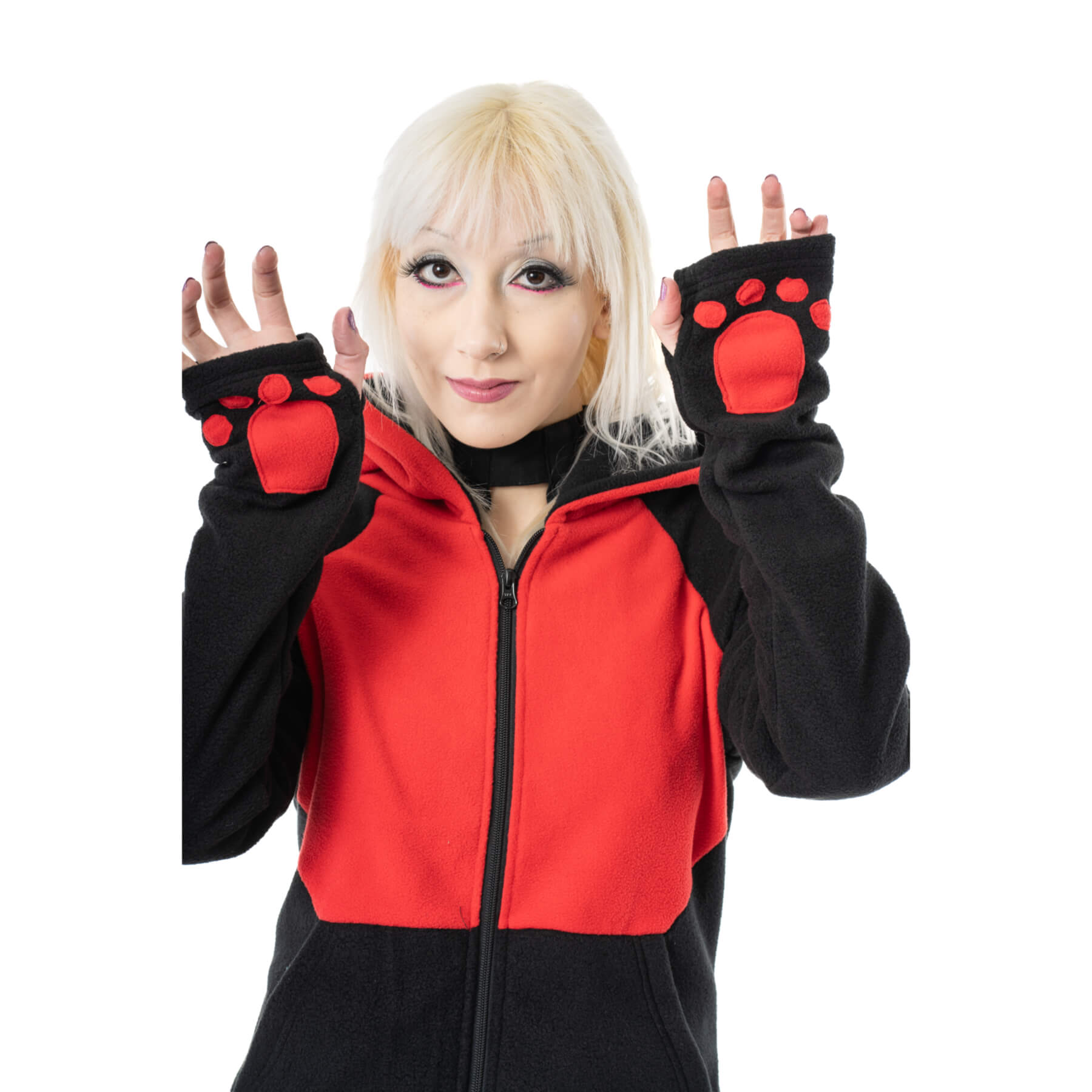 Luv Bunny LB Cross Hood Red Black Alternative Bunny Hoodie