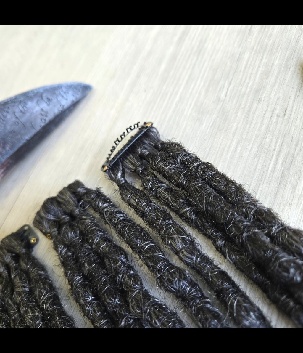 Shadow Ash Clip-In Dread Extensions – Black to Silver Ombre | Handmade Synthetic Dreads | Partial Set Available | RavenDreadz