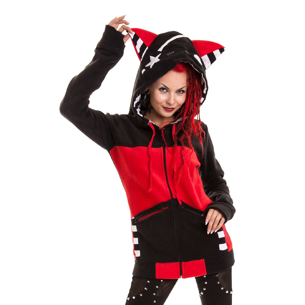 Bye Bye Kitty Star Kitty Hood Black Red Alternative Cat Hoodie
