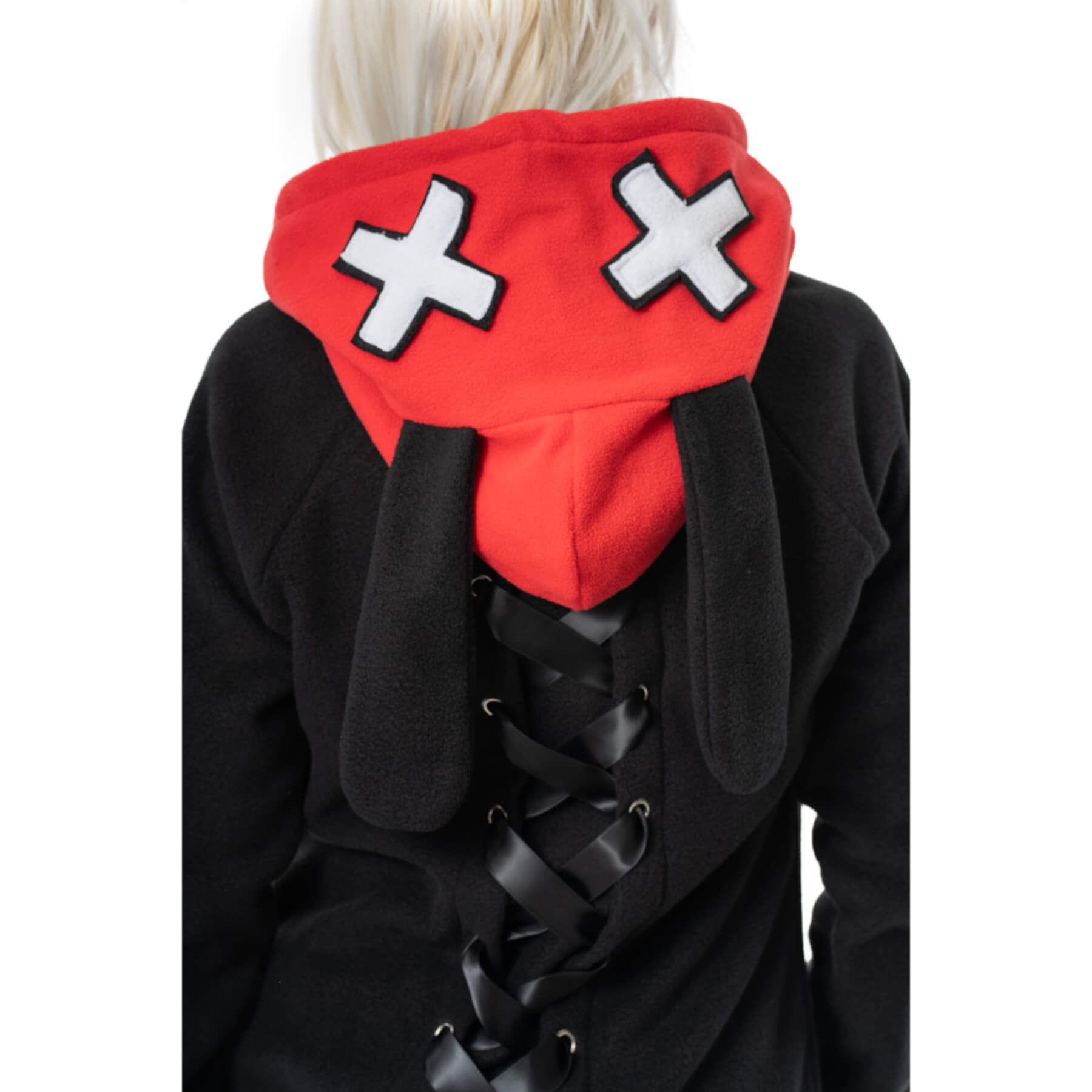 Luv Bunny LB Cross Hood Red Black Alternative Bunny Hoodie