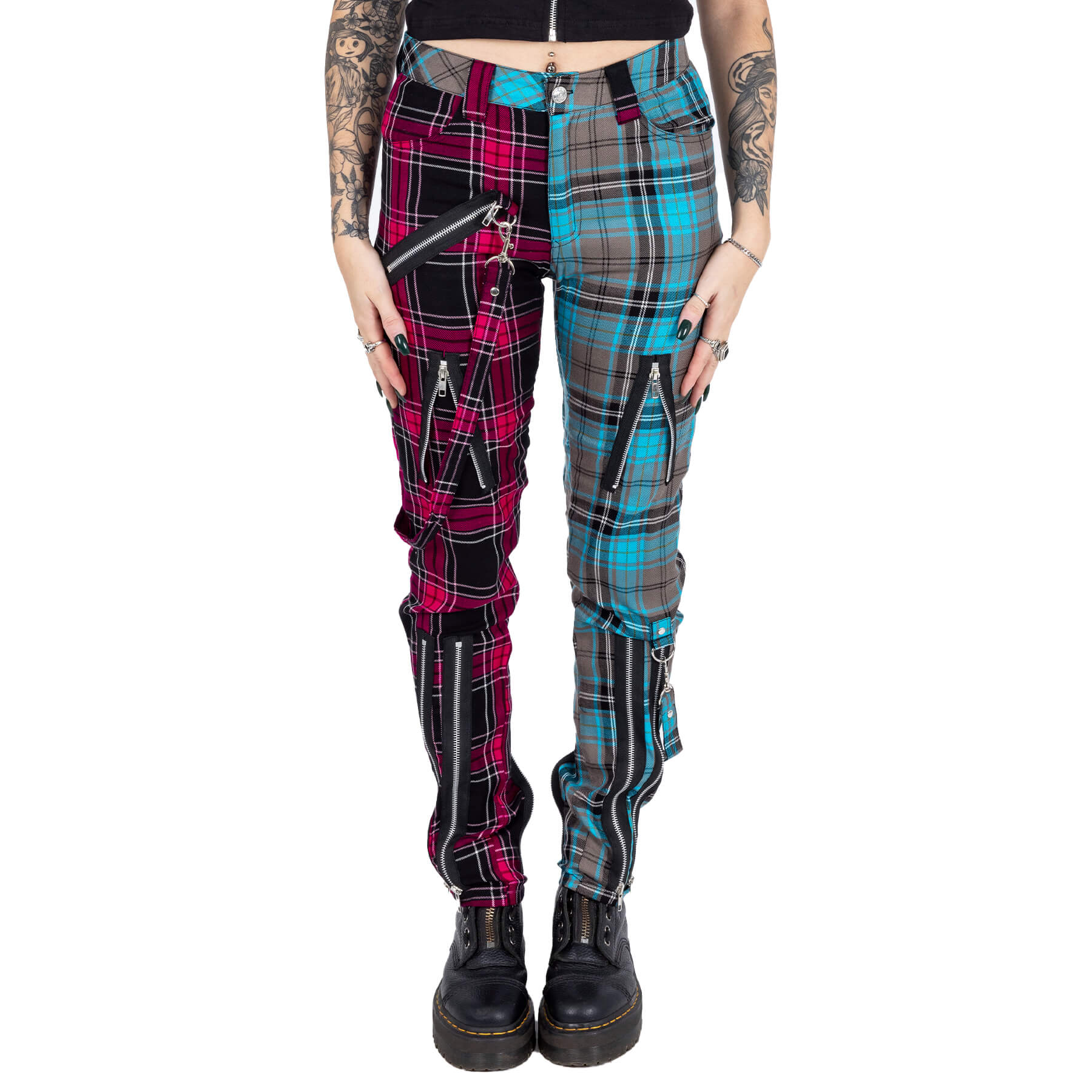 Chemical Black Azaria Pants Dark Pink Blue Check Punk Trousers