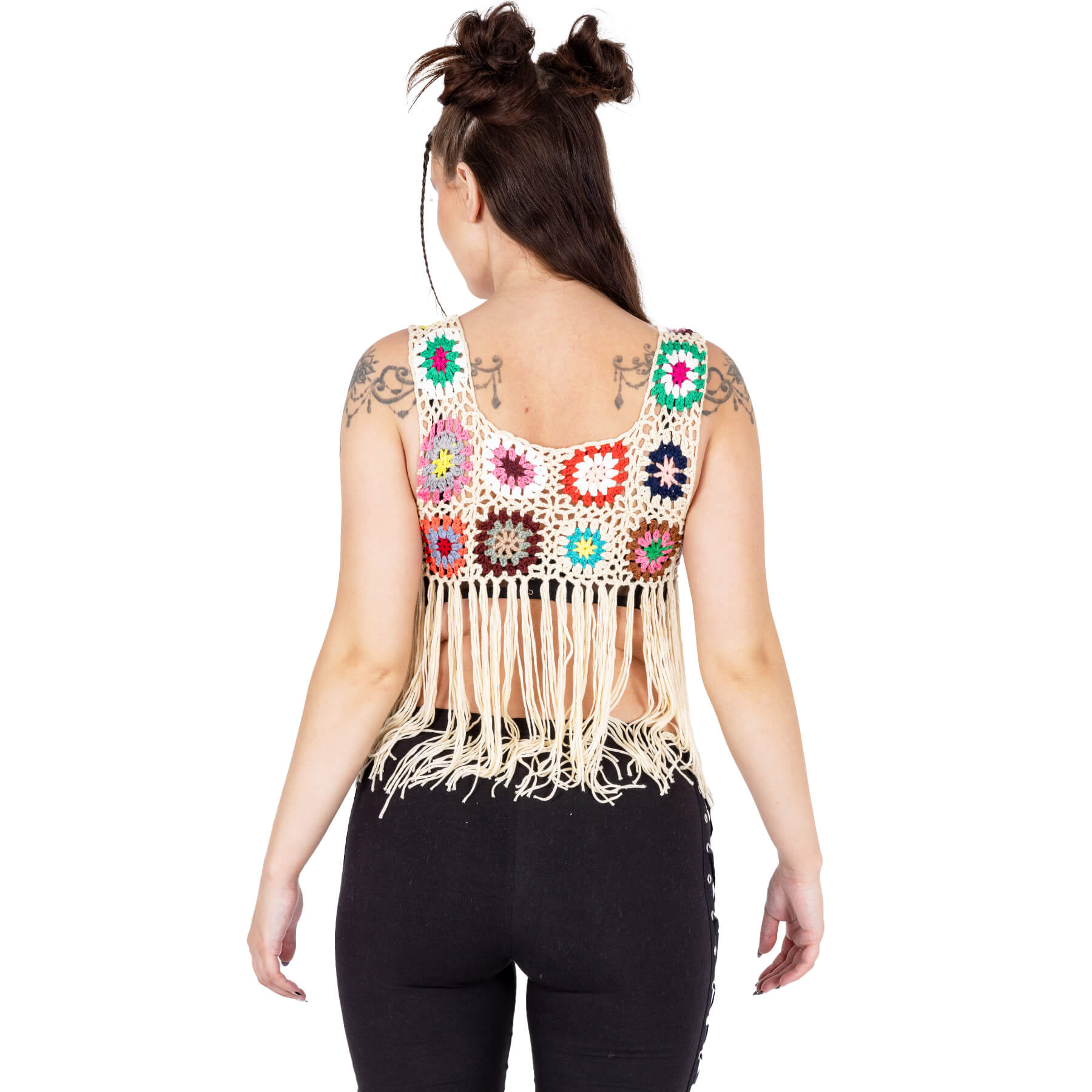 Innocent Lifestyle Maise Fringe Vest Cream Multi Crochet Boho Top