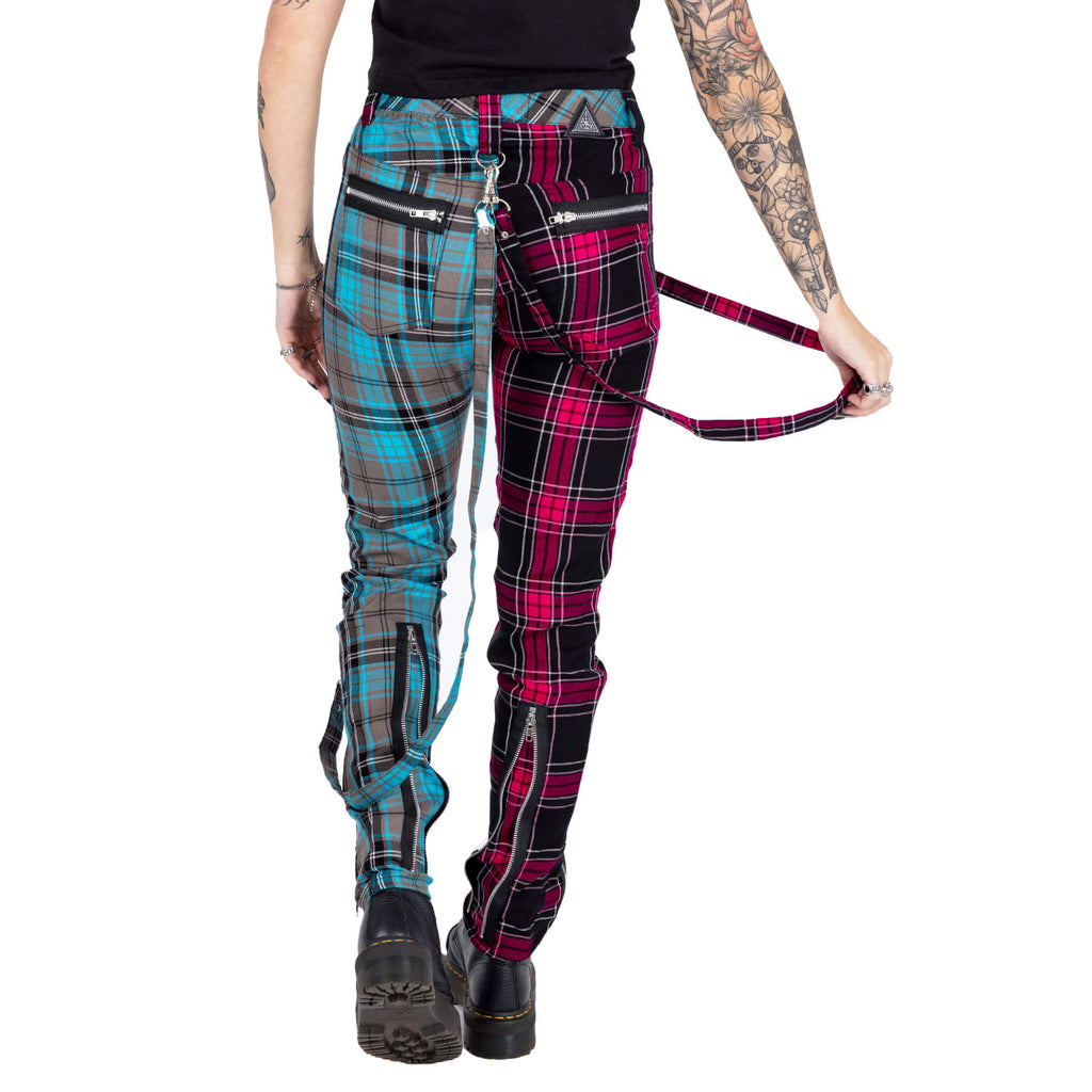 Chemical Black Azaria Pants Dark Pink Blue Check Punk Trousers