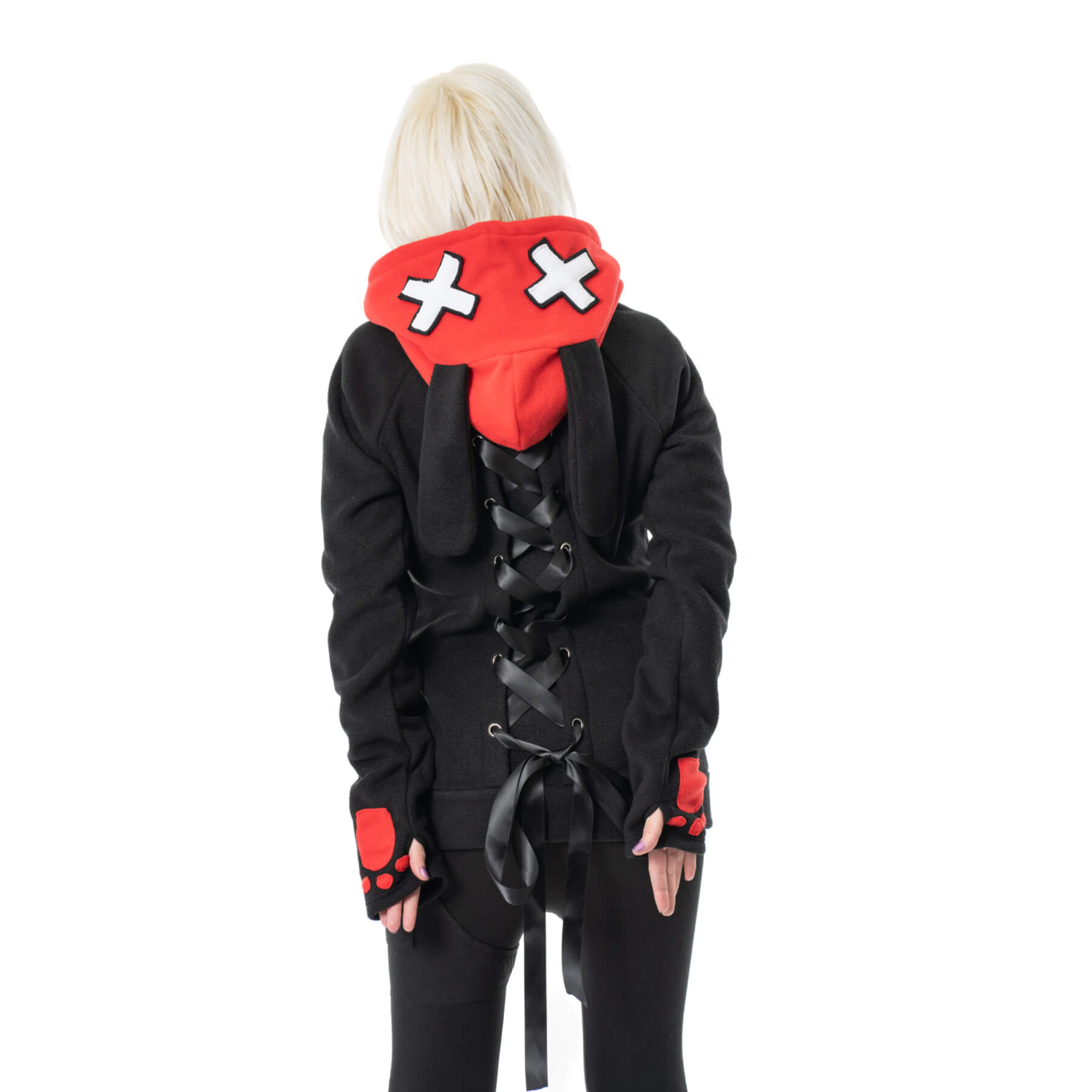 Luv Bunny LB Cross Hood Red Black Alternative Bunny Hoodie