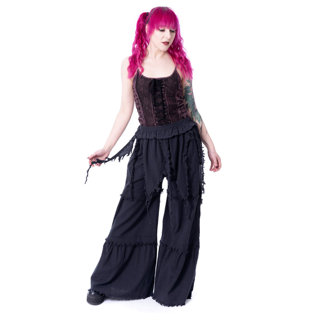 Innocent Lifestyle Rainwoven Pants Black Wide Leg Alternative Trousers