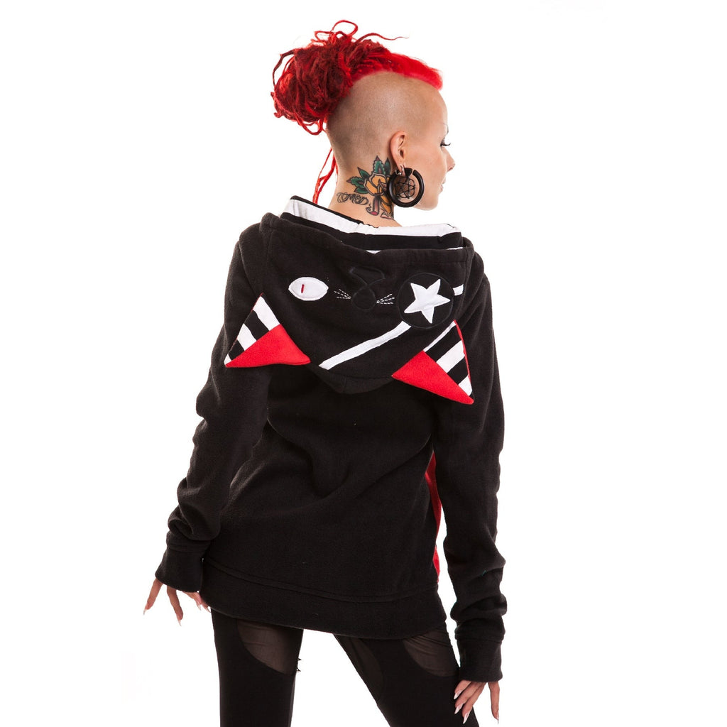 Bye Bye Kitty Star Kitty Hood Black Red Alternative Cat Hoodie