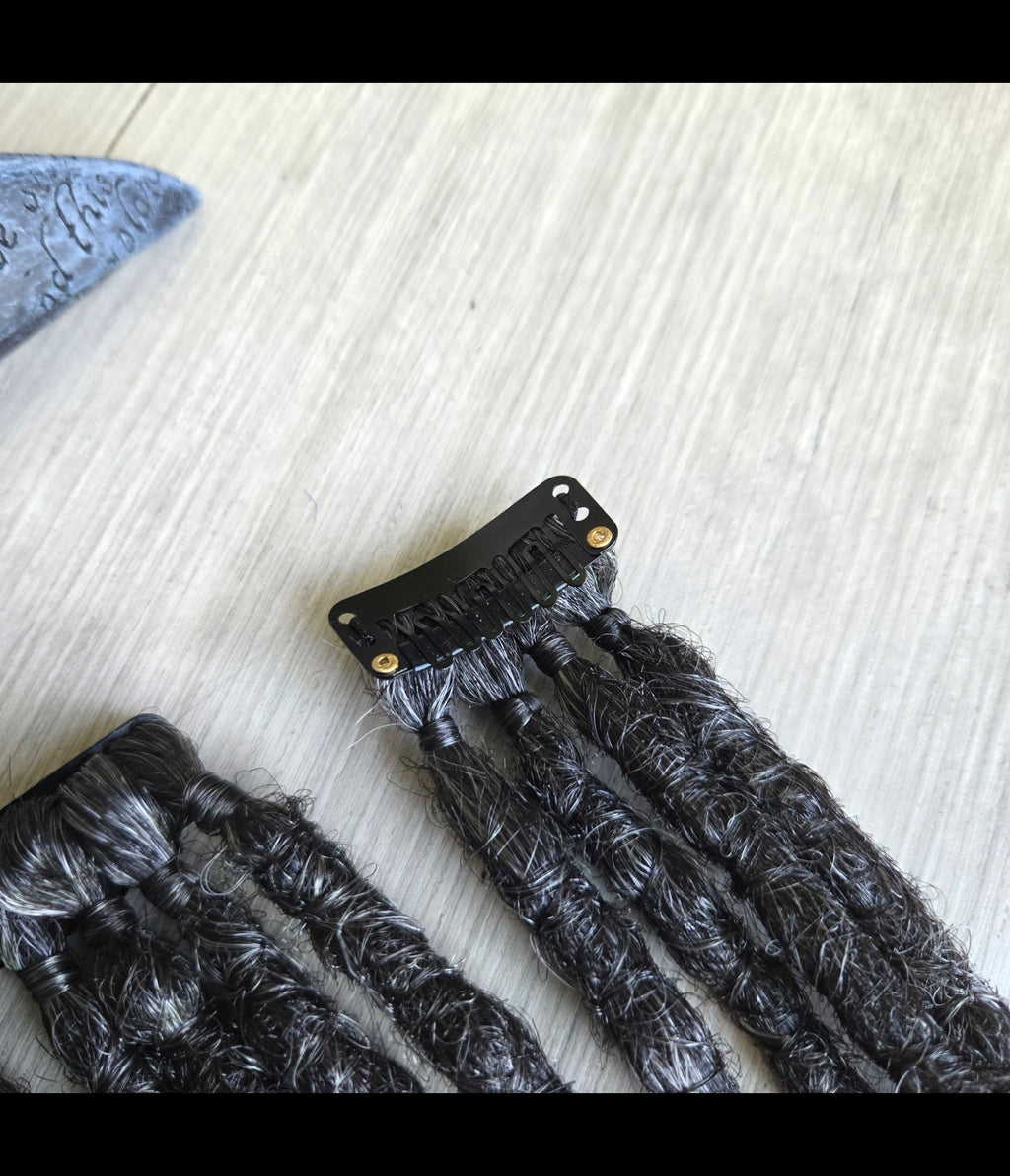 Shadow Ash Clip-In Dread Extensions – Black to Silver Ombre | Handmade Synthetic Dreads | Partial Set Available | RavenDreadz