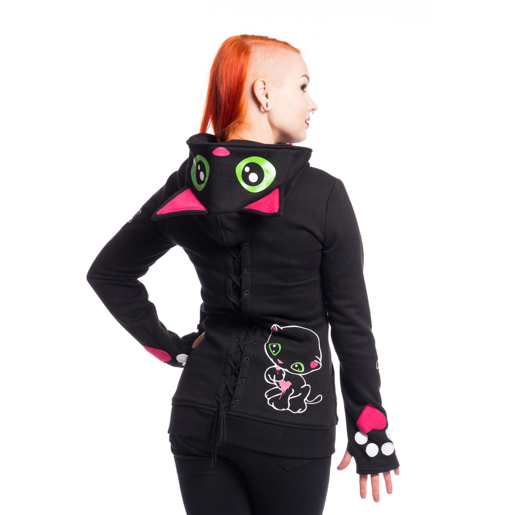 Cupcake Cult Black Cat Hood Black Zip Hoodie
