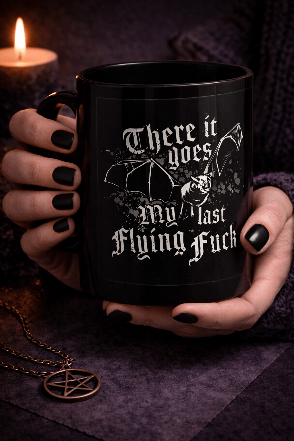 There It Goes My Last Flying F*ck Mug – Funny Gothic Bat Coffee Cup Dark Humour Gift - Rockinredfox