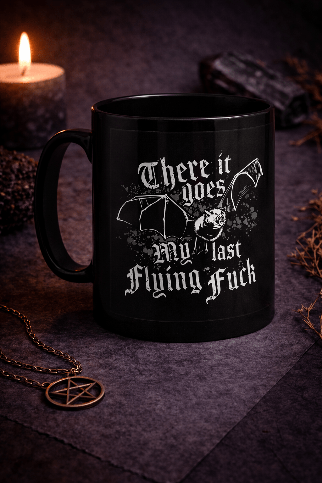 There It Goes My Last Flying F*ck Mug – Funny Gothic Bat Coffee Cup Dark Humour Gift - Rockinredfox