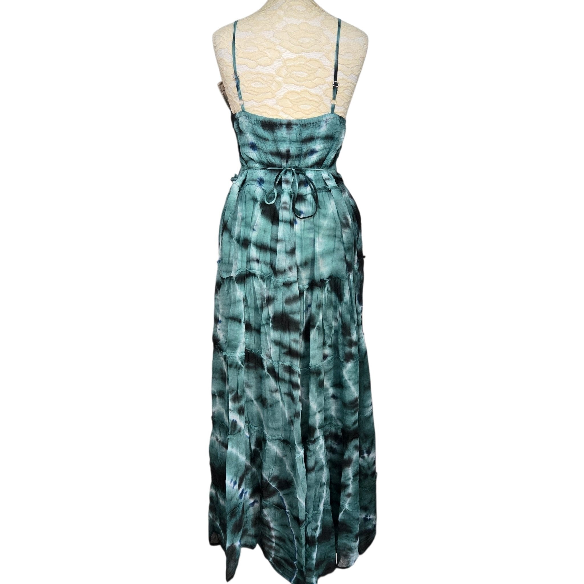 Tie Dye Maxi Dress Petrol Cotton - Rockinredfox