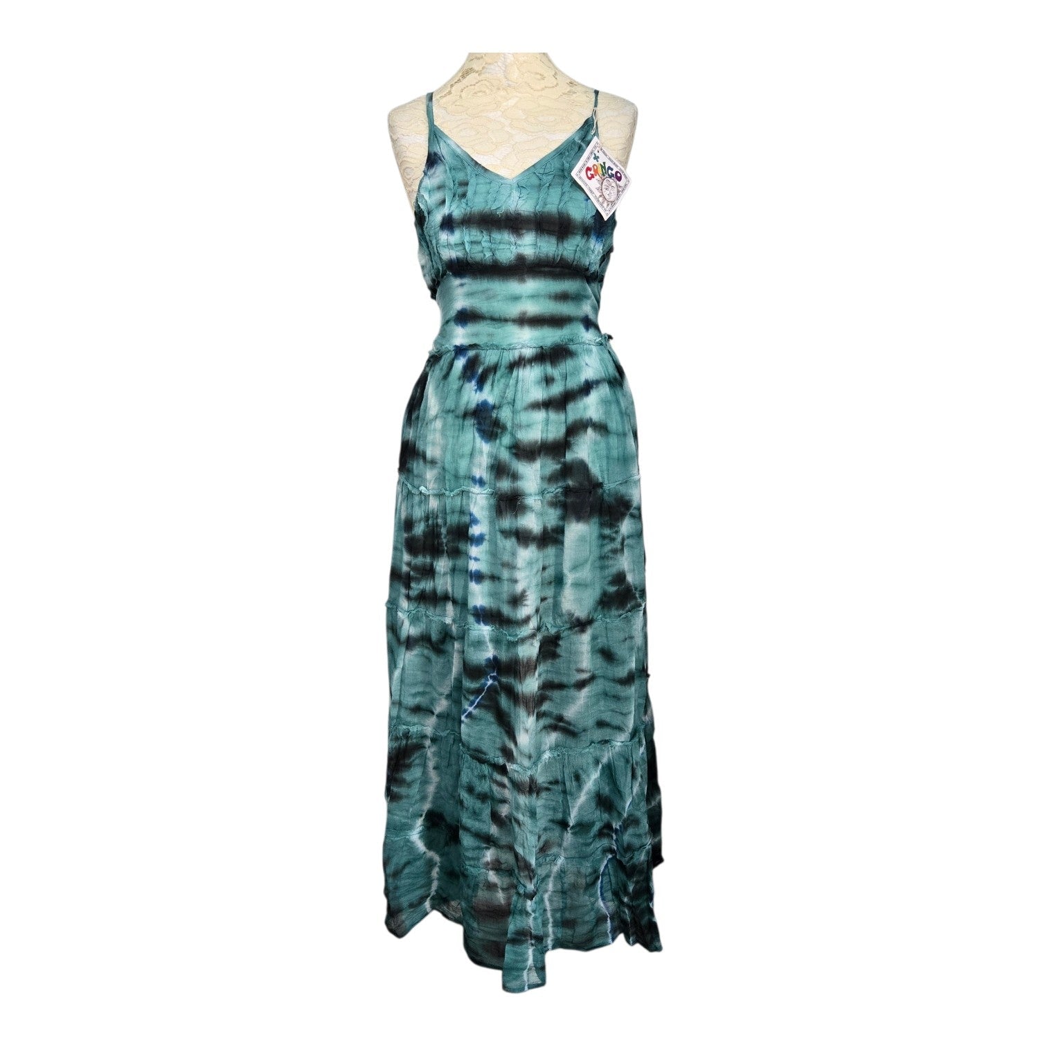 Tie Dye Maxi Dress Petrol Cotton - Rockinredfox
