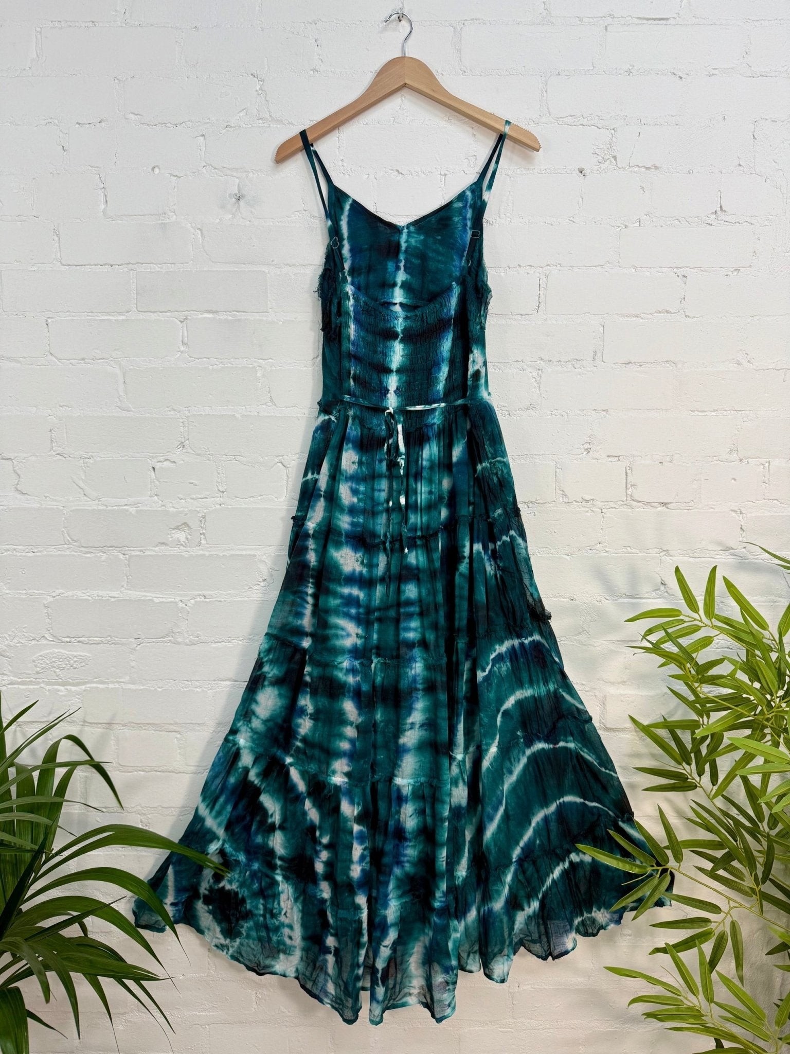 Tie Dye Maxi Dress Petrol Cotton - Rockinredfox