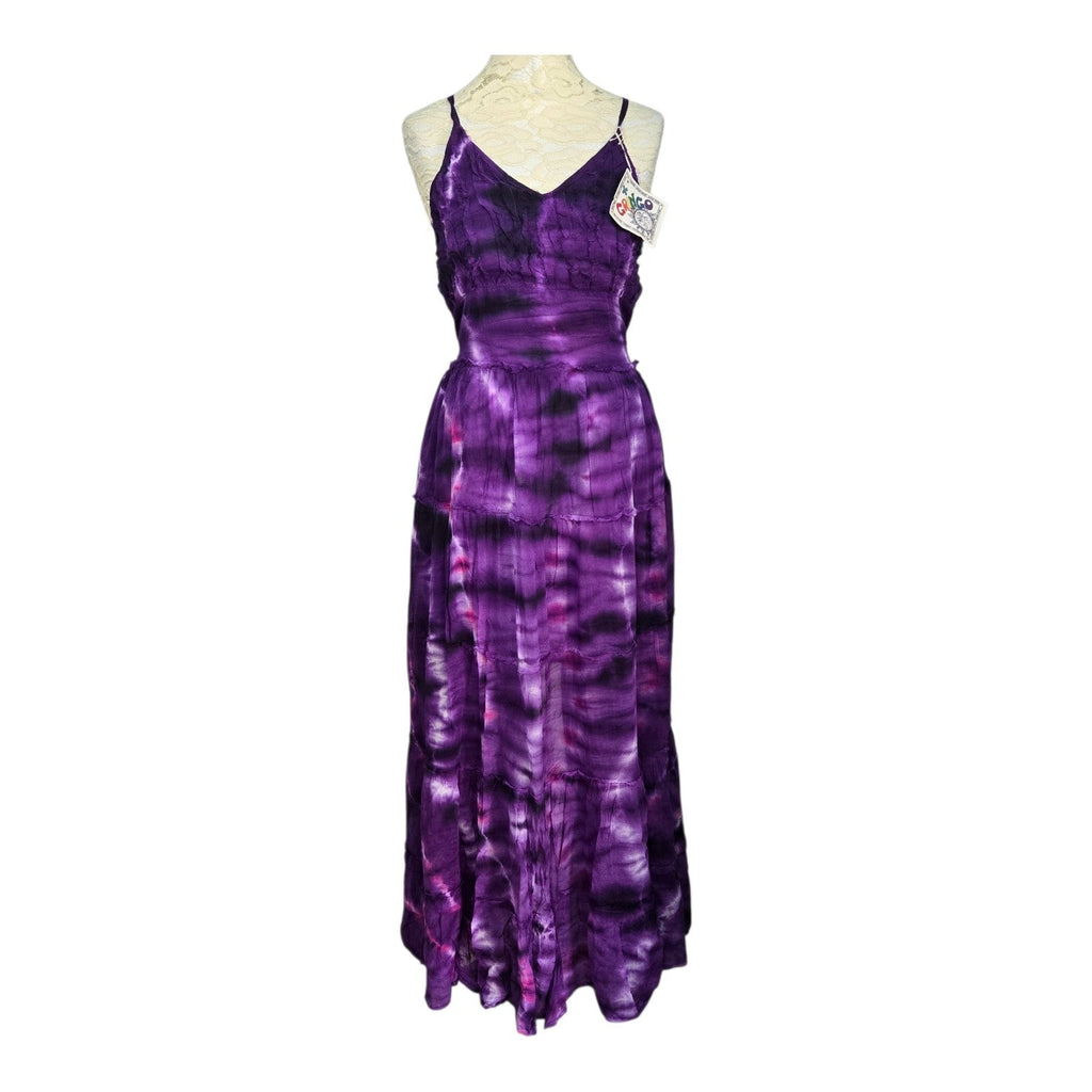 Tie Dye Maxi Dress Purple Cotton - Rockinredfox