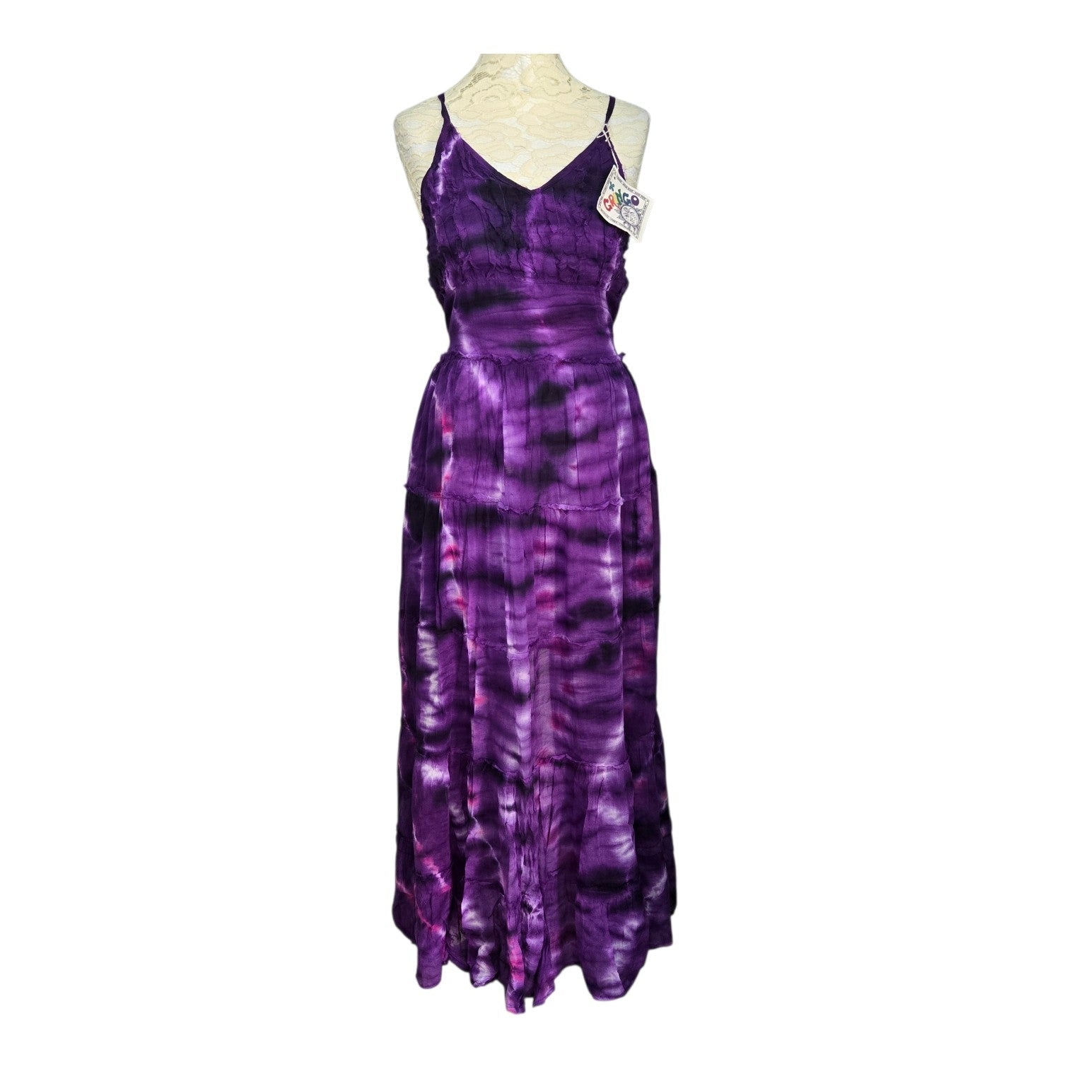 Tie Dye Maxi Dress Purple Cotton - Rockinredfox