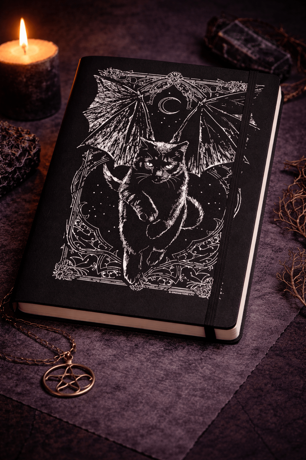 Tressym Winged Cat Notebook – Gothic A5 Witchy Journal - Rockinredfox