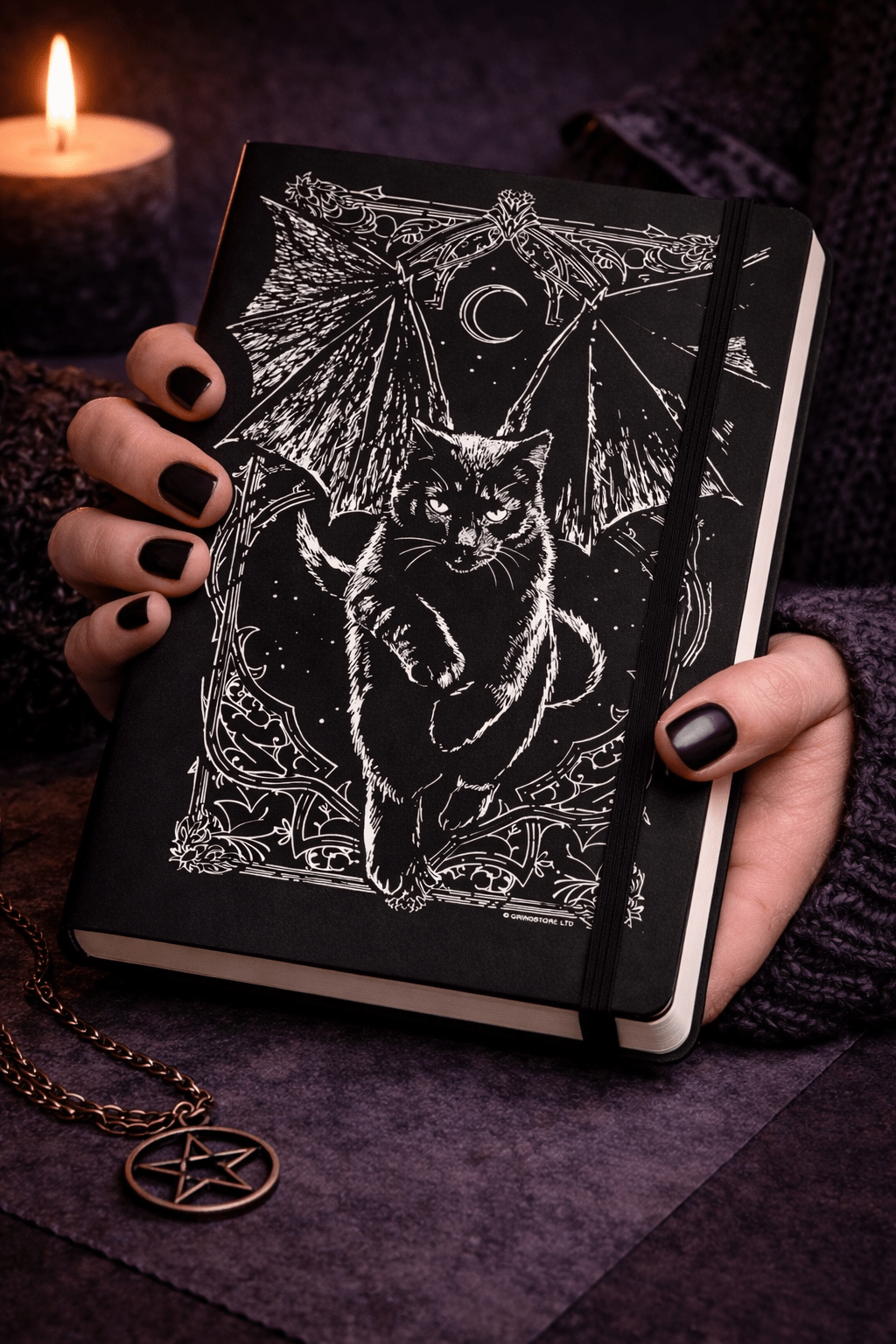 Tressym Winged Cat Notebook – Gothic A5 Witchy Journal - Rockinredfox