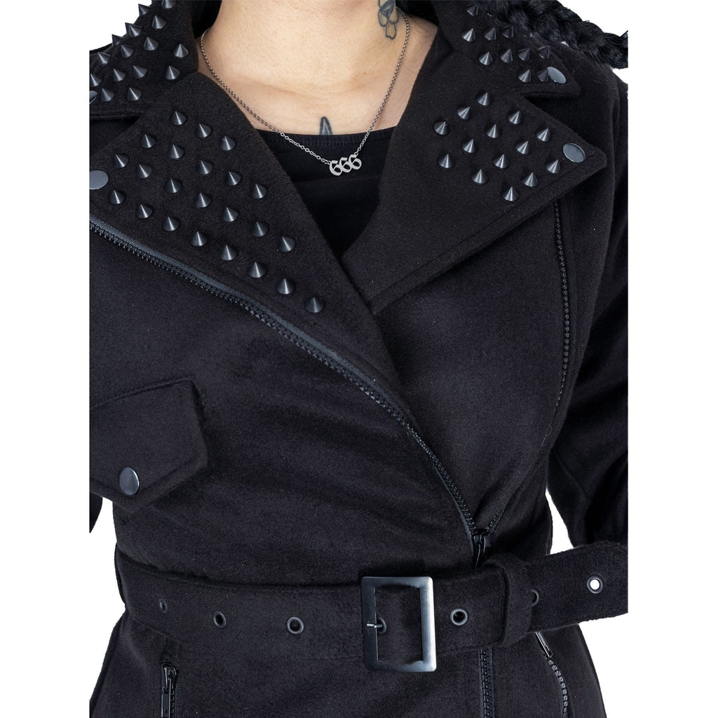 Vixxsin Adonia Coat Black Studded Gothic Belted Jacket Alternative Punk Grunge Coat - Rockinredfox