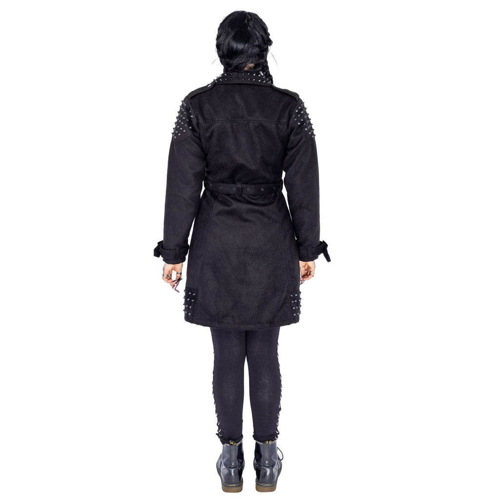 Vixxsin Adonia Coat Black Studded Gothic Belted Jacket Alternative Punk Grunge Coat - Rockinredfox