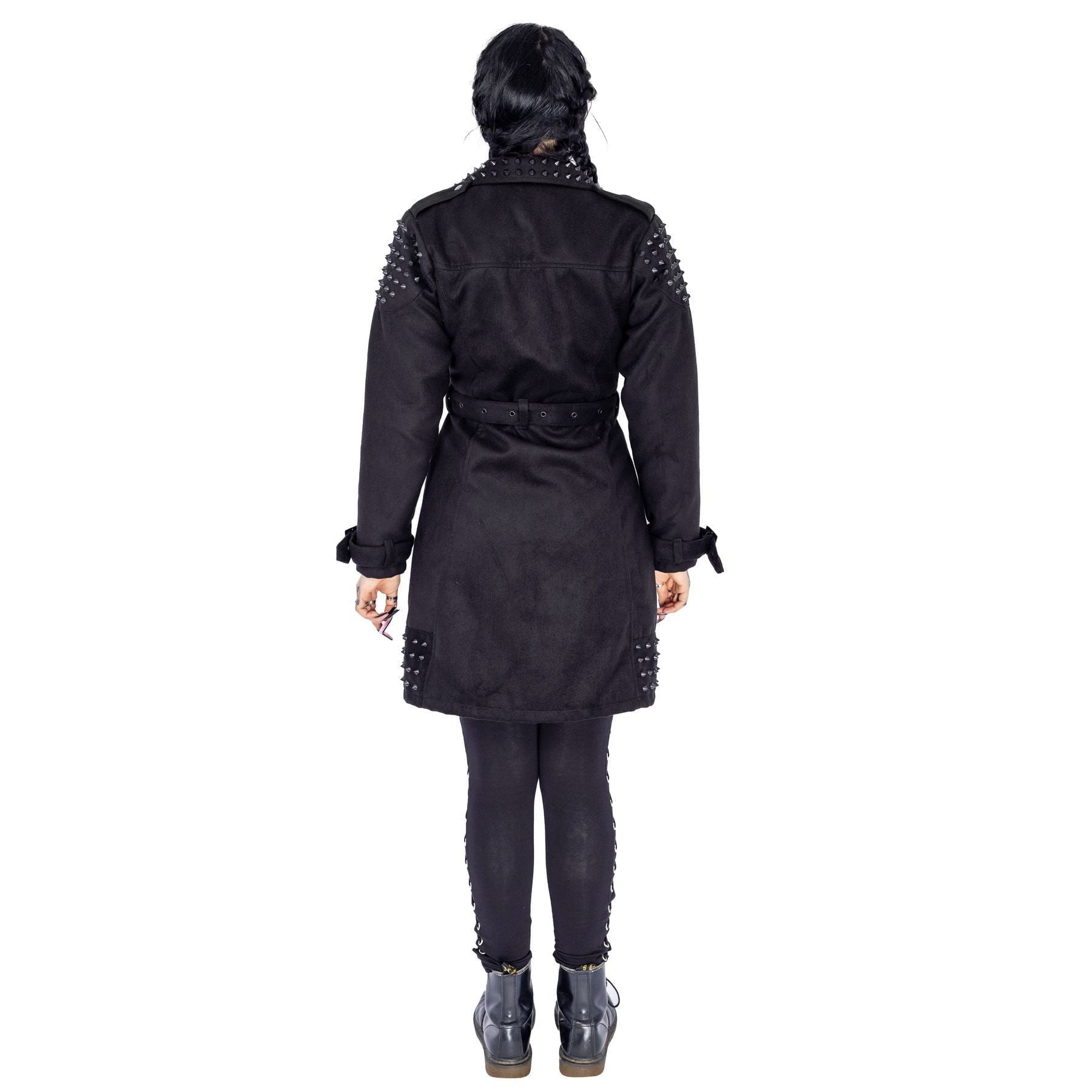 Vixxsin Adonia Coat Black Studded Gothic Belted Jacket Alternative Punk Grunge Coat - Rockinredfox