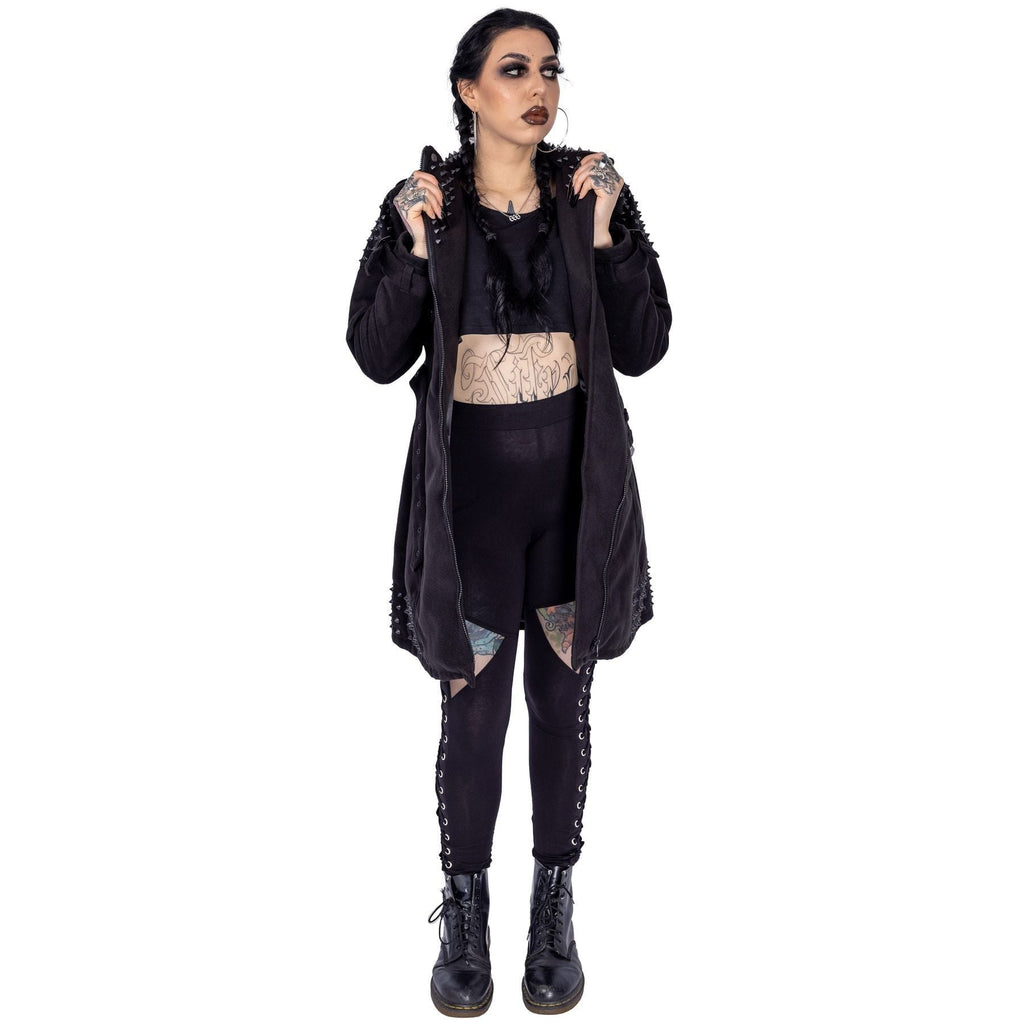 Vixxsin Adonia Coat Black Studded Gothic Belted Jacket Alternative Punk Grunge Coat - Rockinredfox